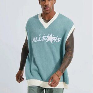 Boohooman All Stars Knitted Varsity Vest - L